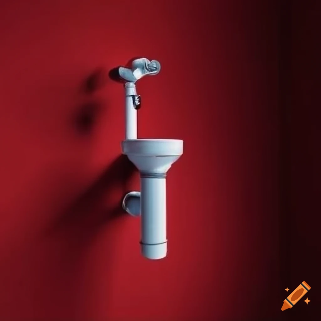red wall with a sink siphon