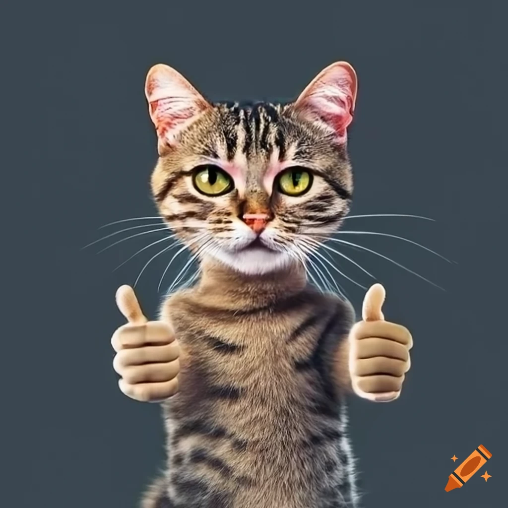 cute tabby cat giving a thumbs up