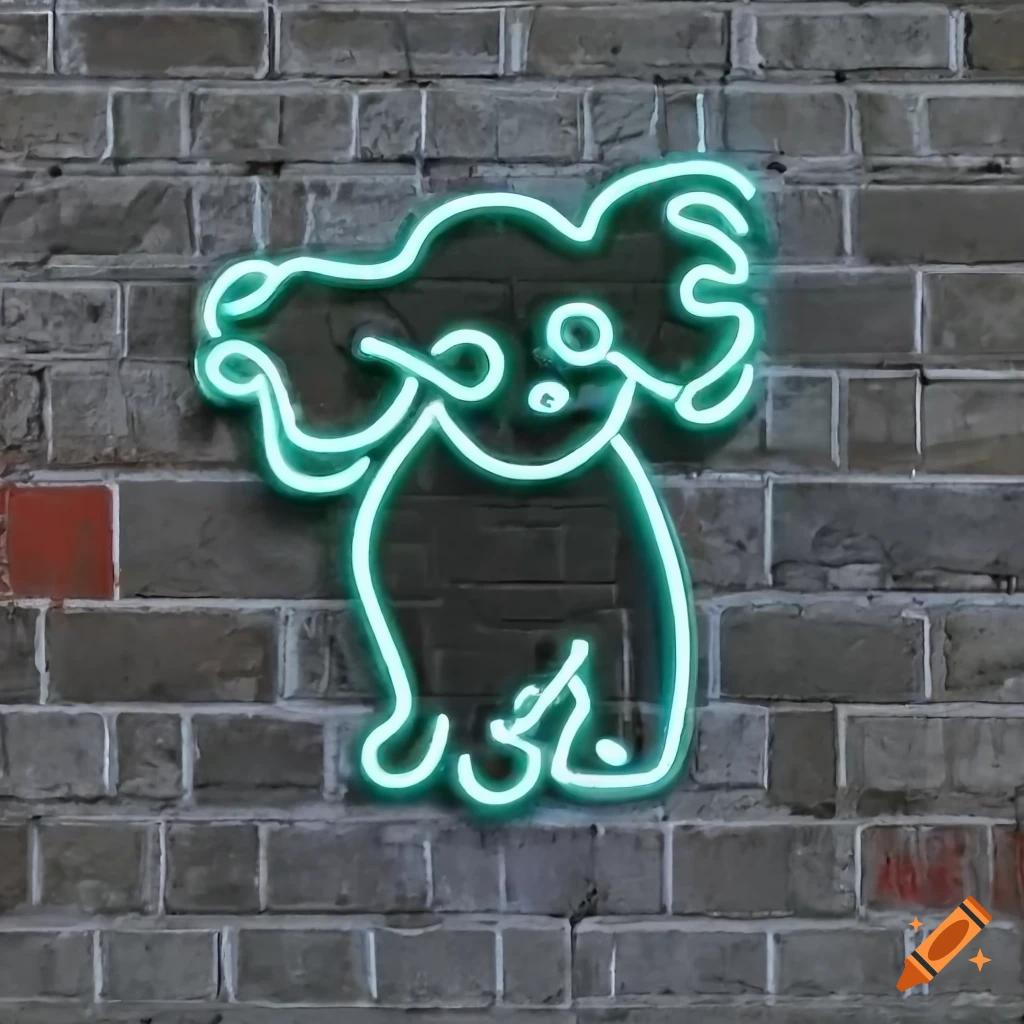 neon sign of chihuahua and toy poodle on a brick wall