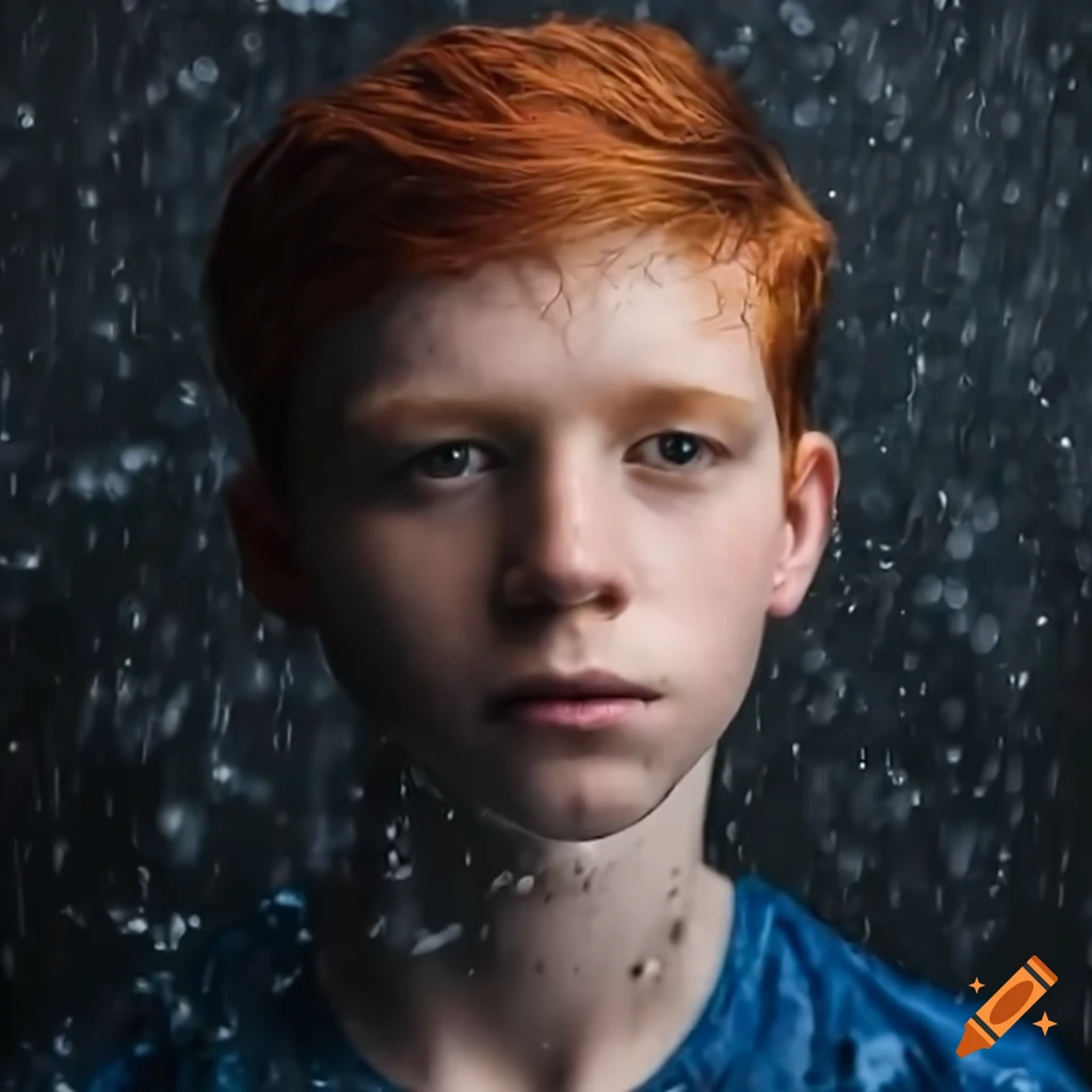 wet redhead teenager in the rain