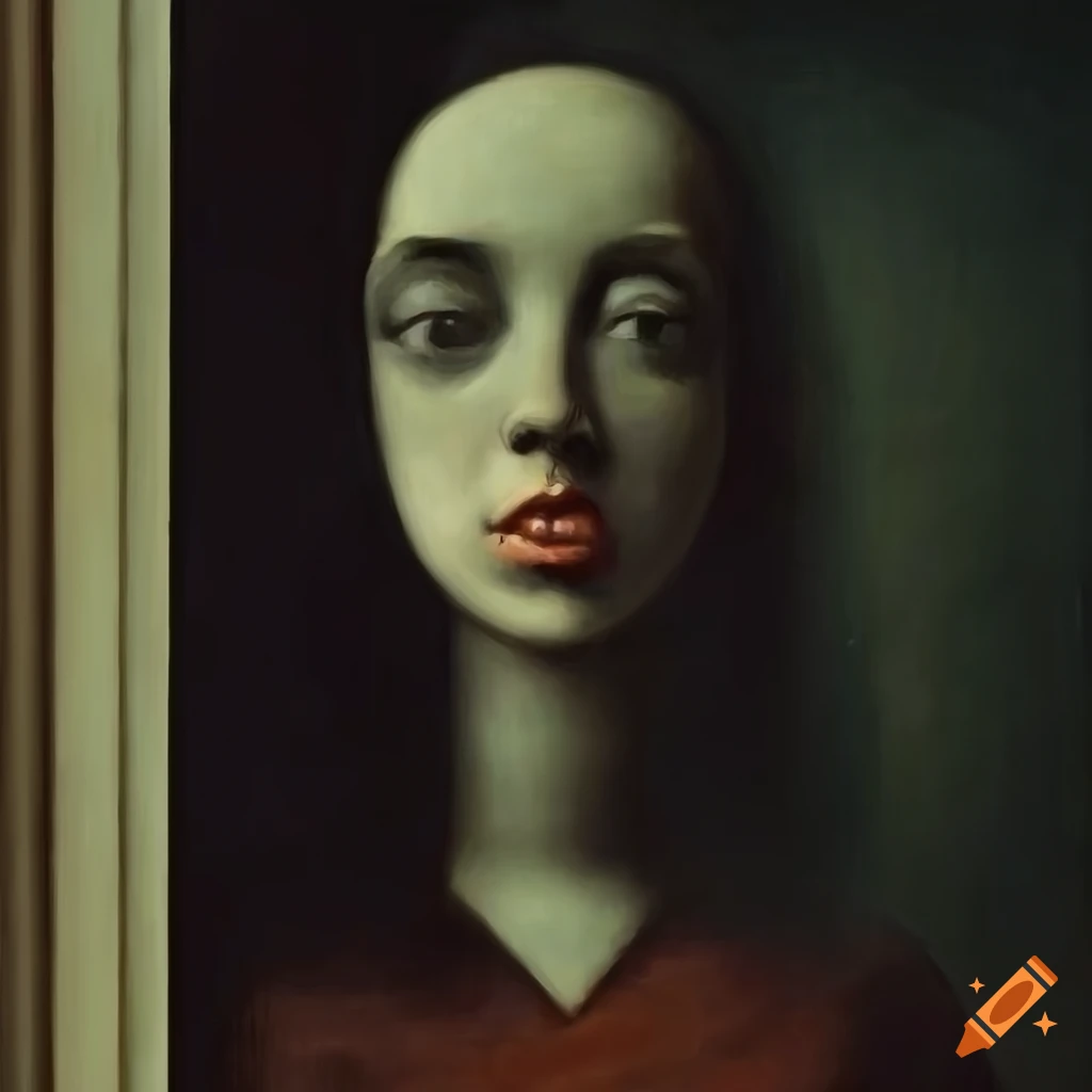 Surrealist painting with objects and human elements
