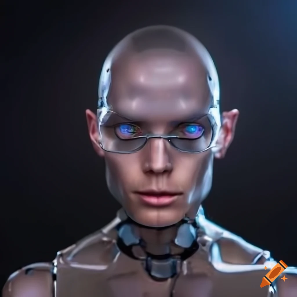 cyborg male with an enlarged head and LED lighting