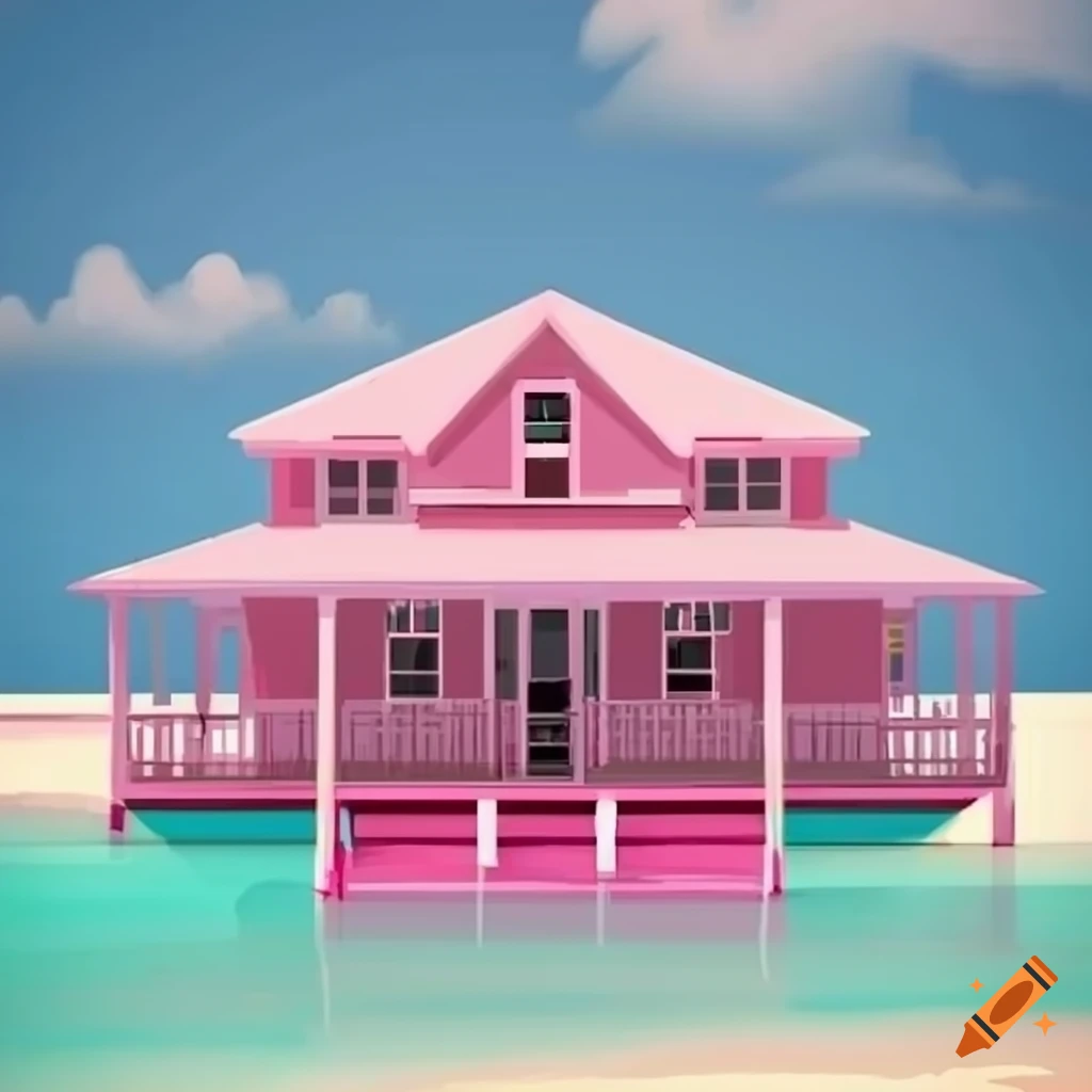 Black And White Drawing Of A Cayman Islands House With Pink Highlights black-and-white-drawing-of-a-cayman-islands-house-with-pink-highlights