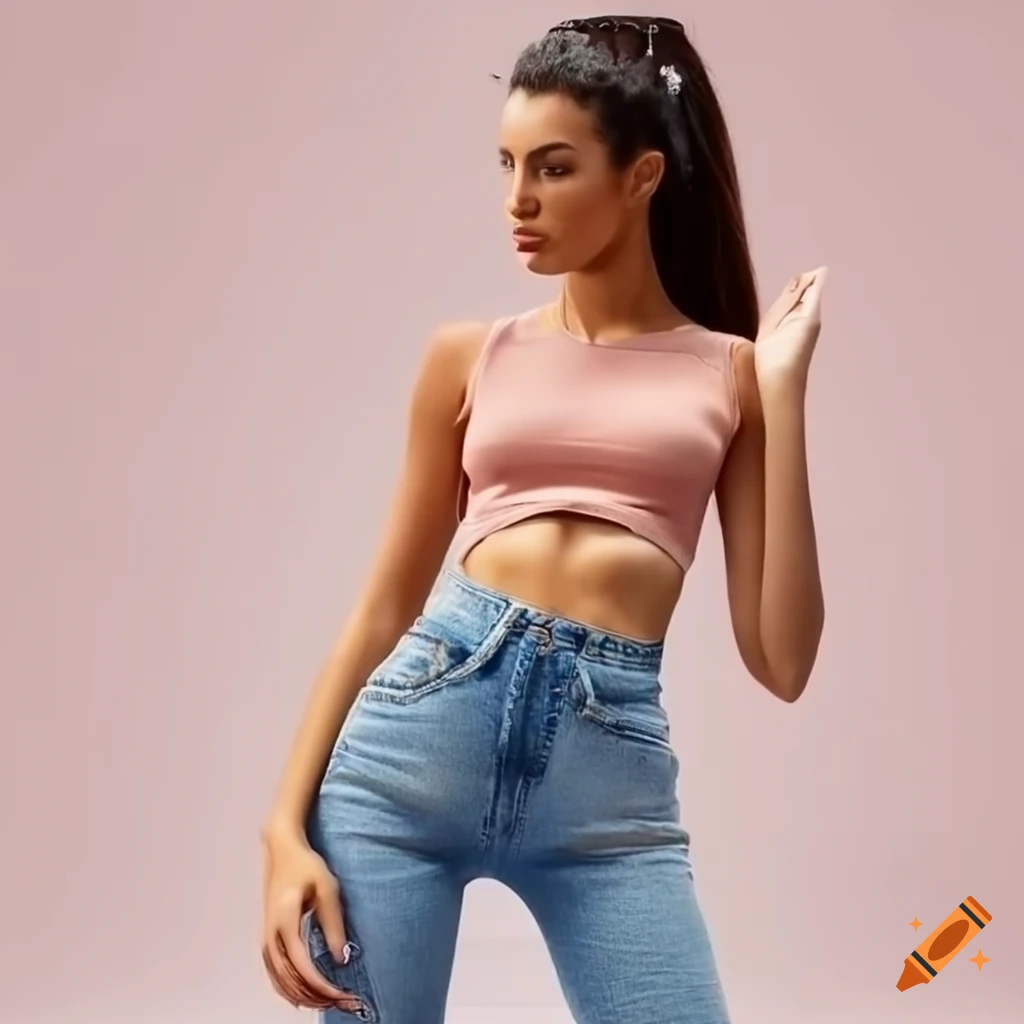 Women's fashion featuring rosa skinny jeans and crop top