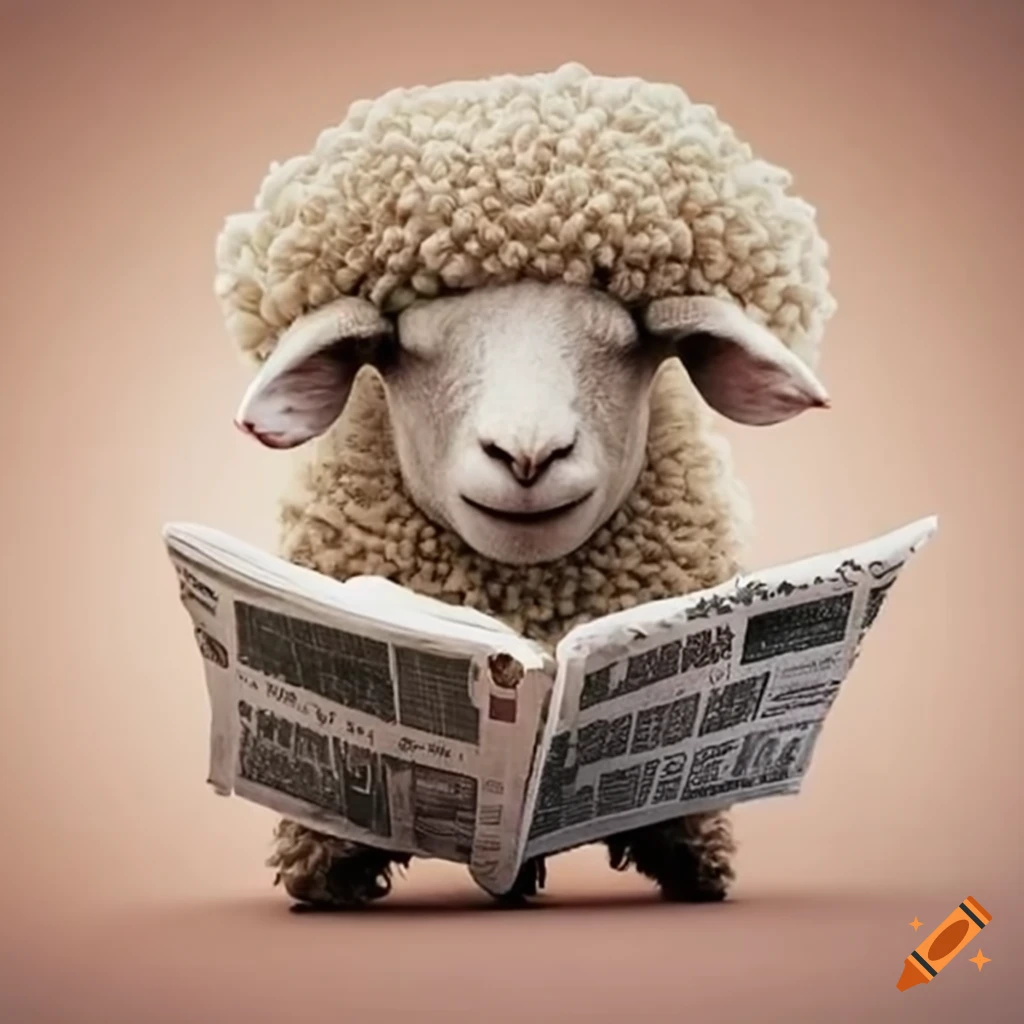 humorous image of a sheep reading a newspaper
