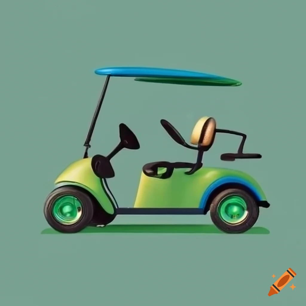 Golf cart on a green golf course