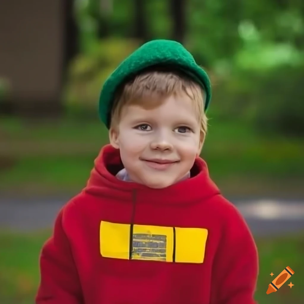Child wearing a red sweatshirt with a license plate on Craiyon