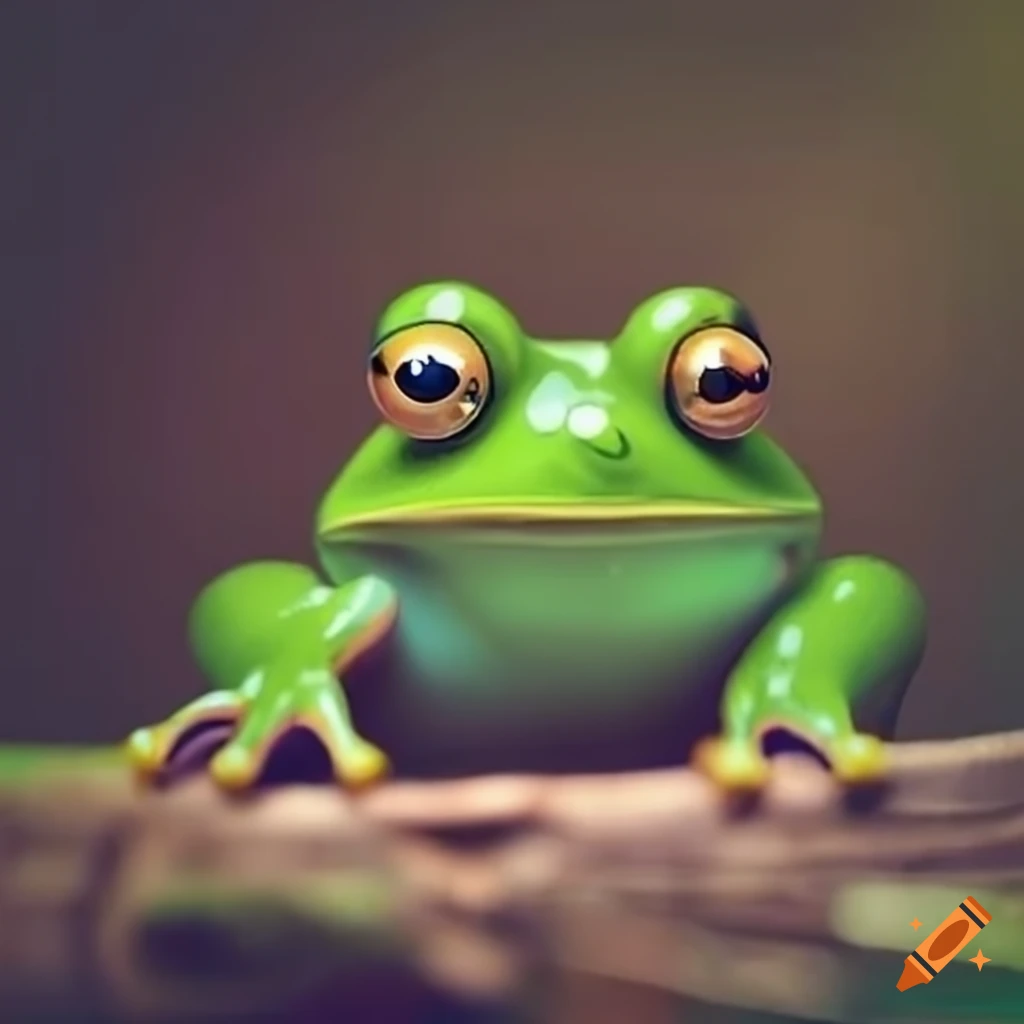 Adorable frog sitting on a log on Craiyon