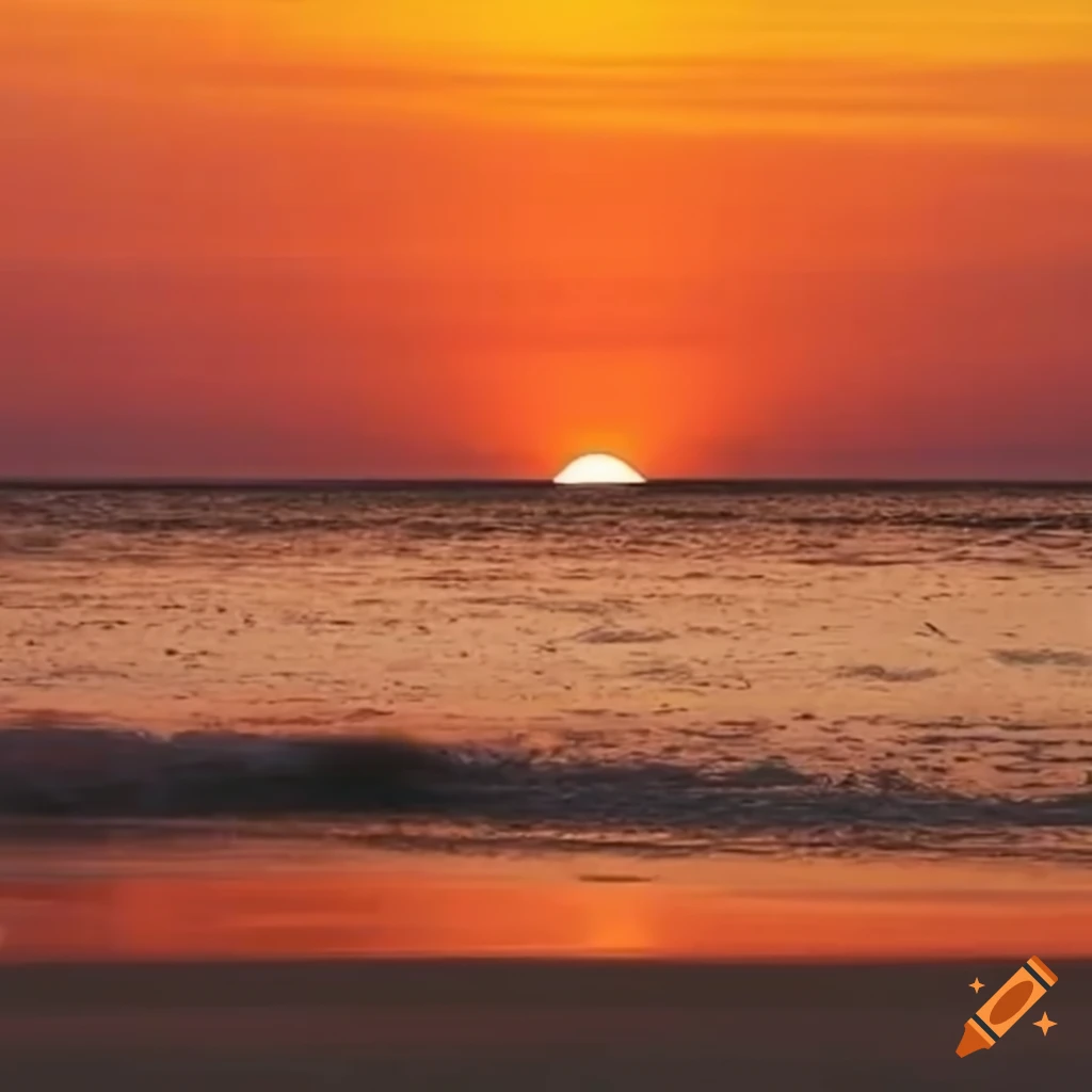 sunset on a beach with orange sky