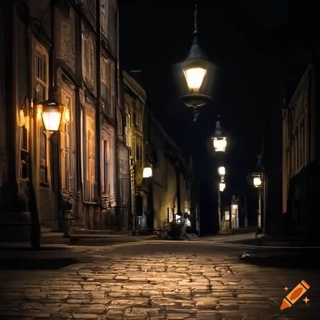 victorian streetlamp at night