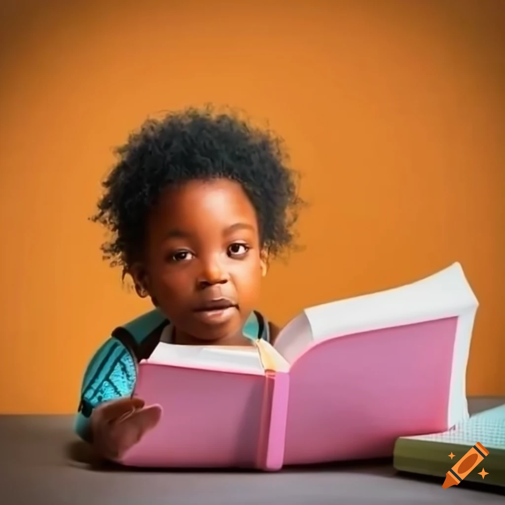 Enfant africain en train de lire un livre dans une chambre