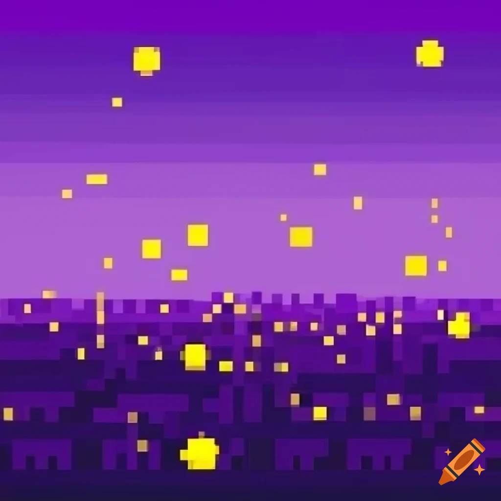 pixel art of a purple field with yellow light balls