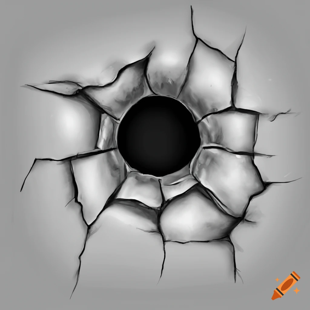 Artistic representation of a cracked hole in a wall on Craiyon