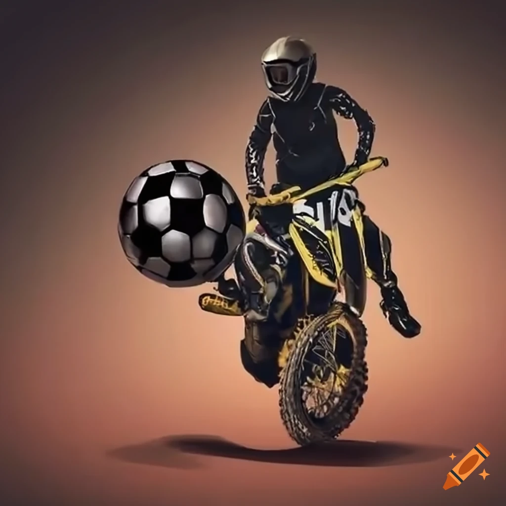 motocross rider kicking soccer ball