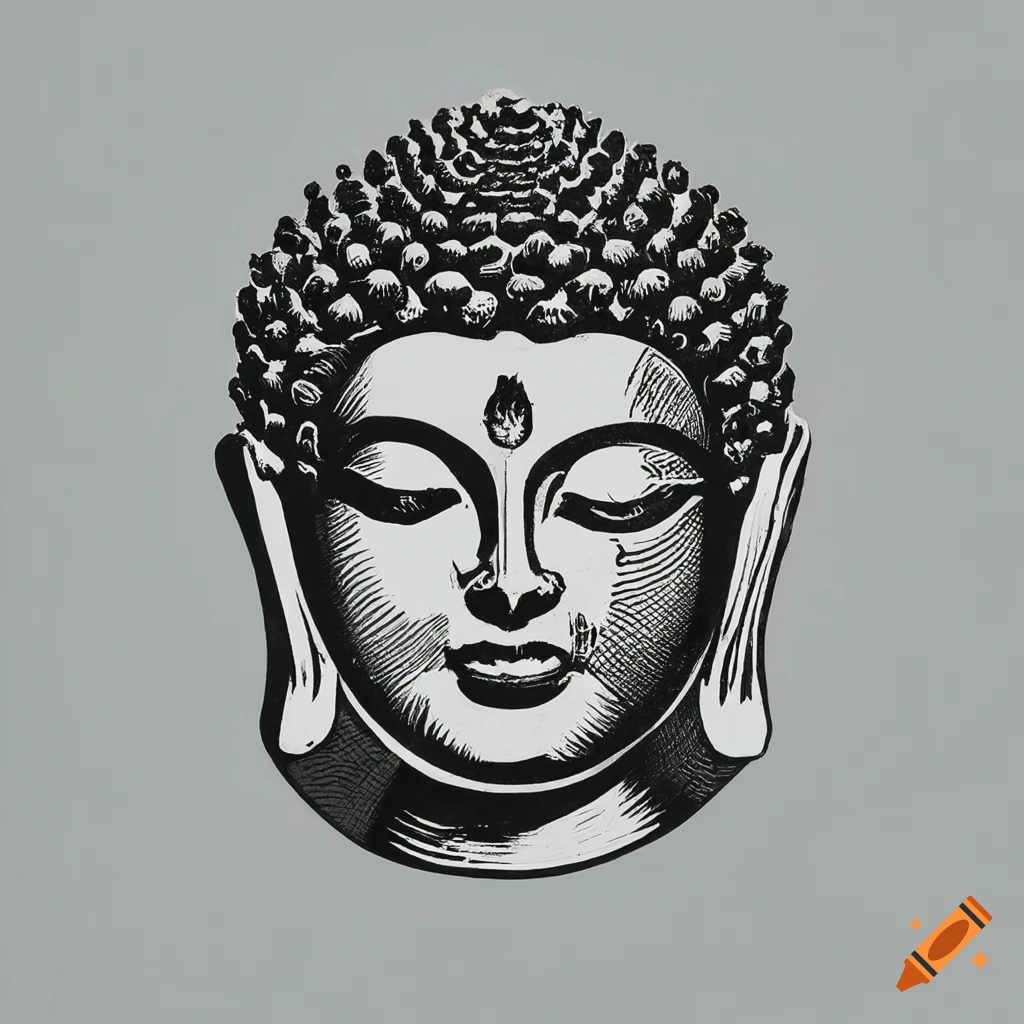 Black And White Linocut Print Of Buddha On Craiyon