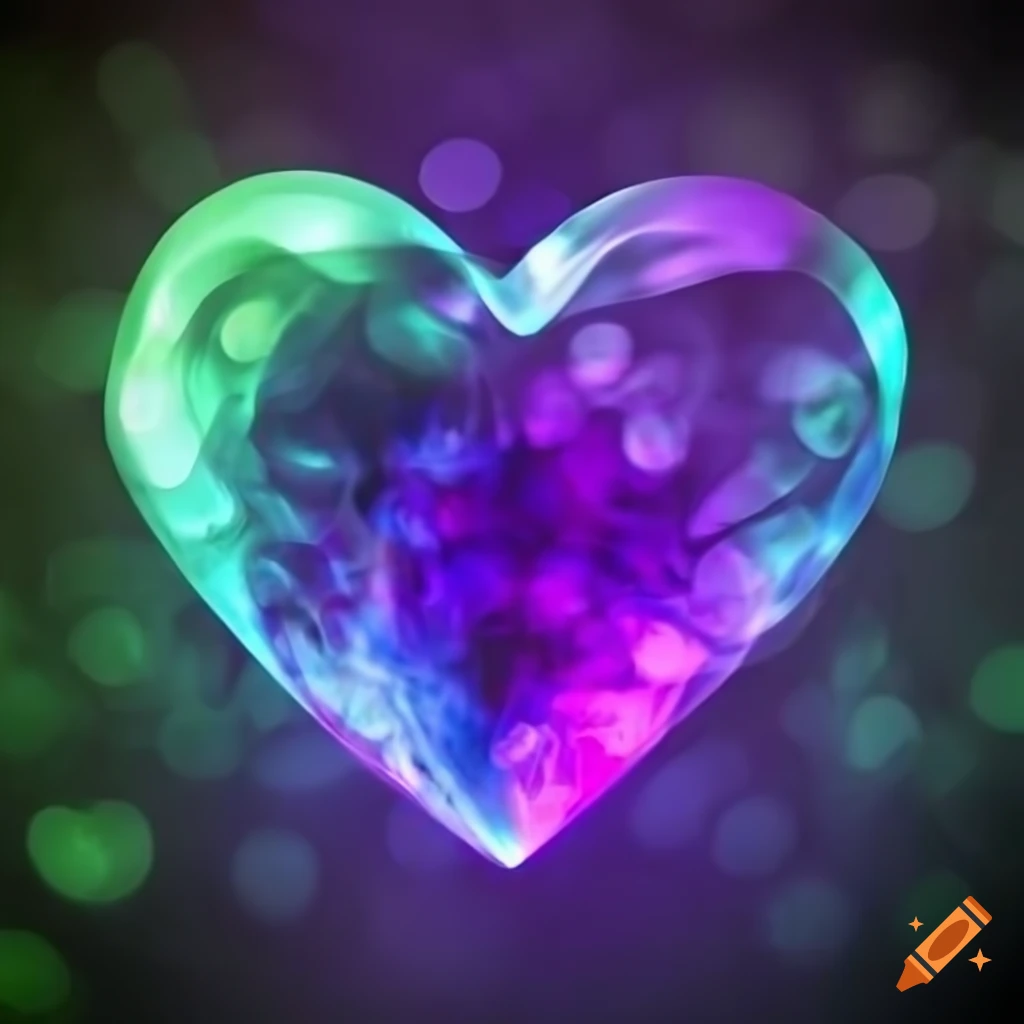 3D heart crystal with colorful smoke inside