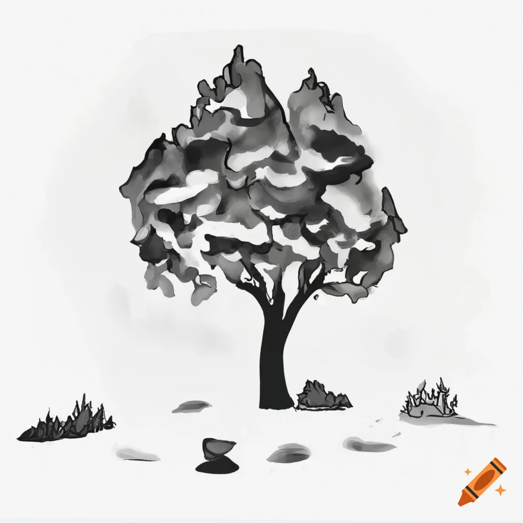black and white forest illustration on white background