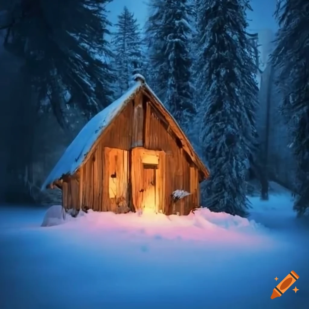 cabane dans les bois sous la neige