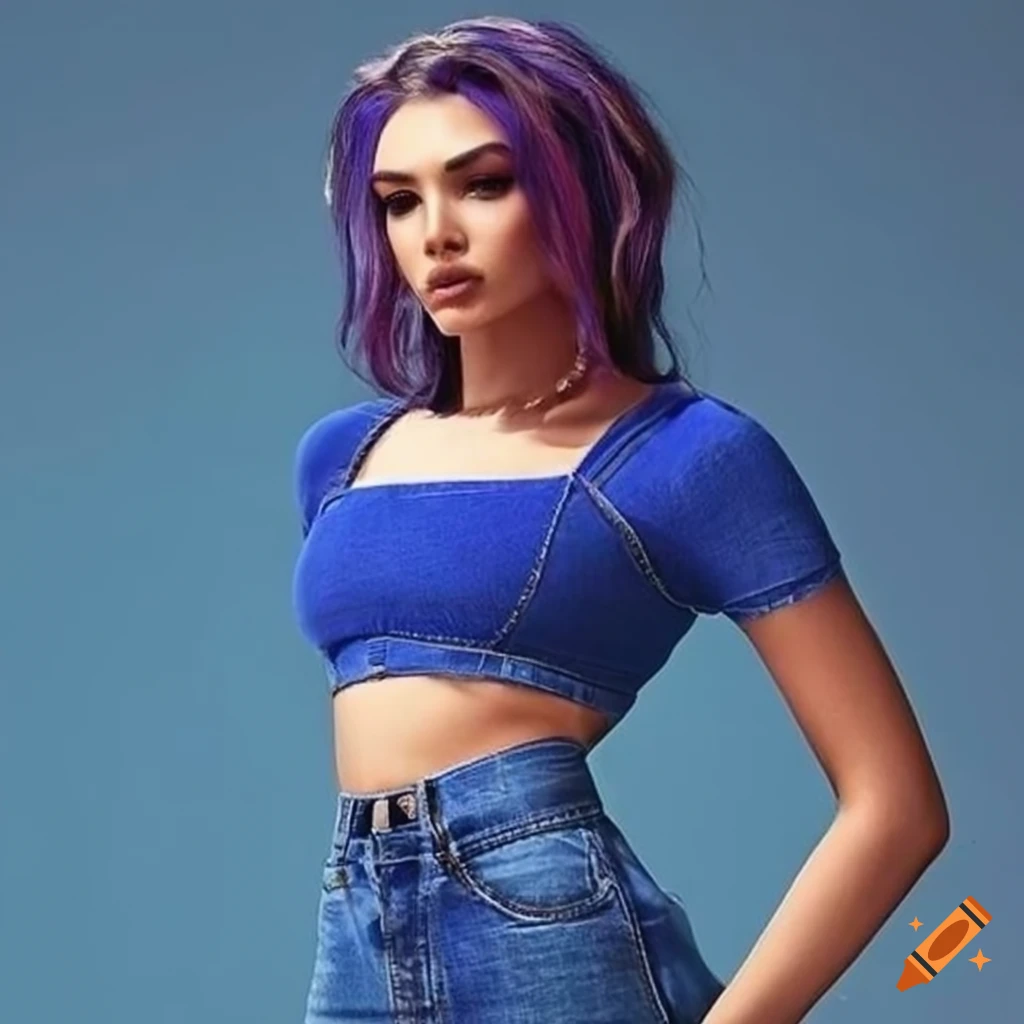 Royal blue skinny jeans and crop top outfit on Craiyon