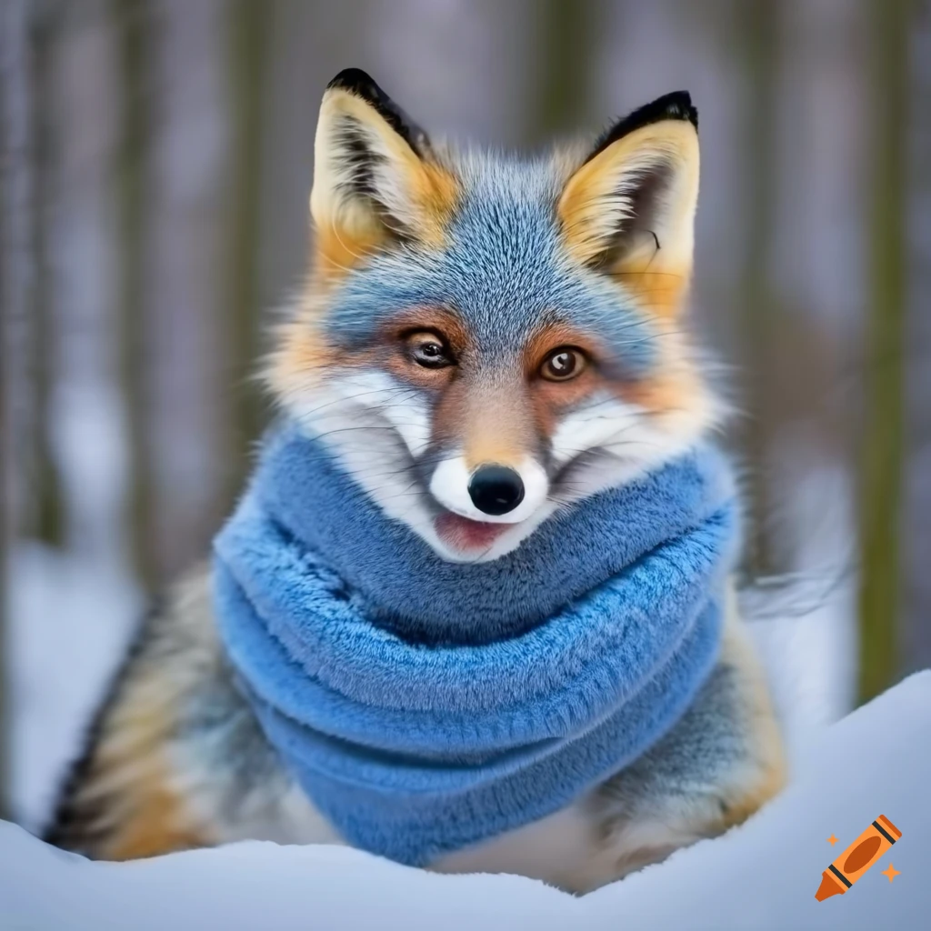 anthropomorphic fox in a winter forest