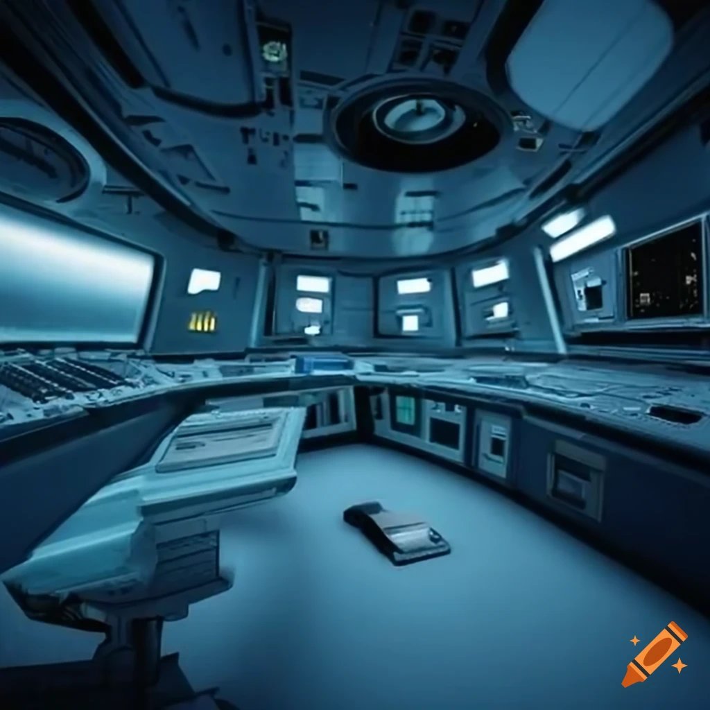 Inside view of a gray spaceship control room