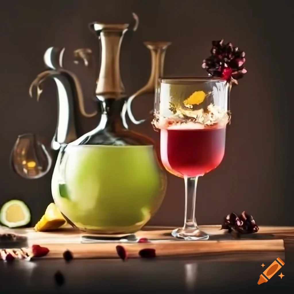 Gourmet cuisine and drinks arrangement