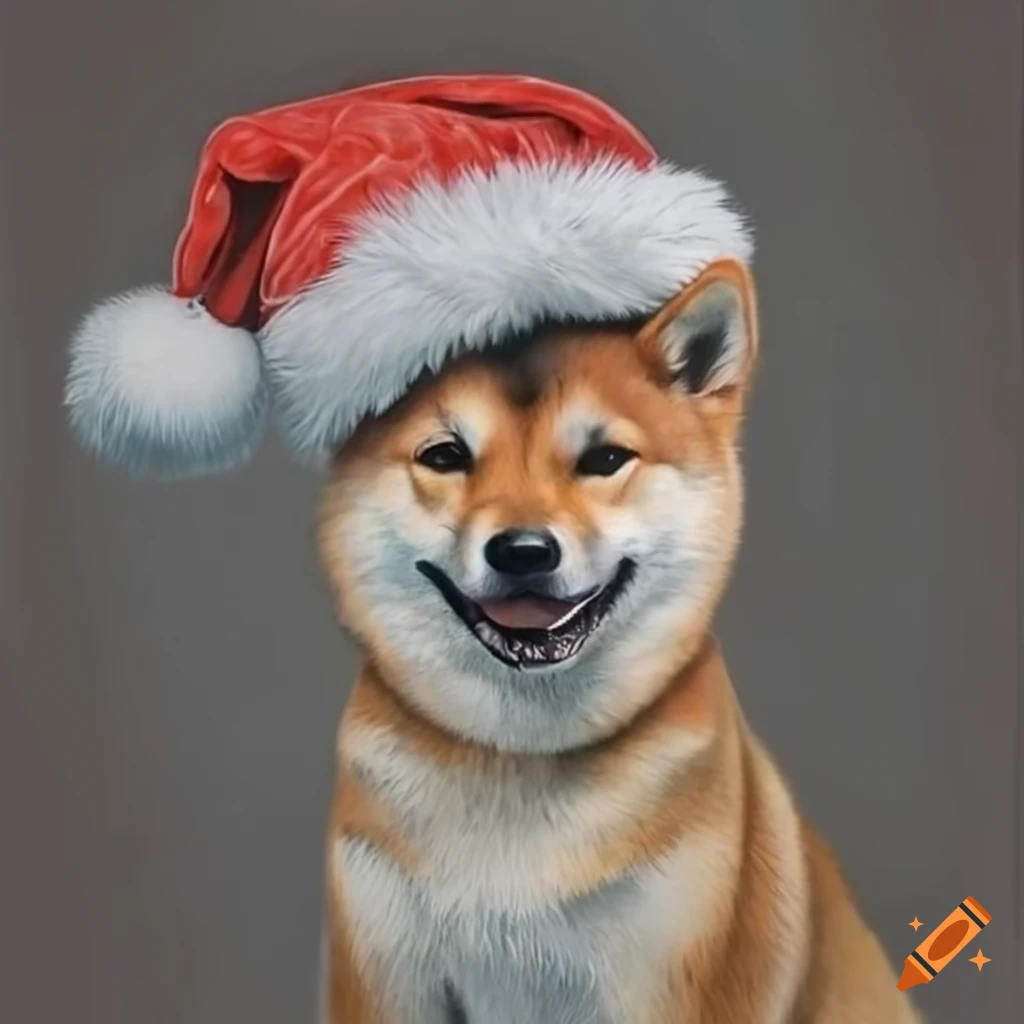 Hyper-realistic portrait of a shiba inu with santa hat on Craiyon