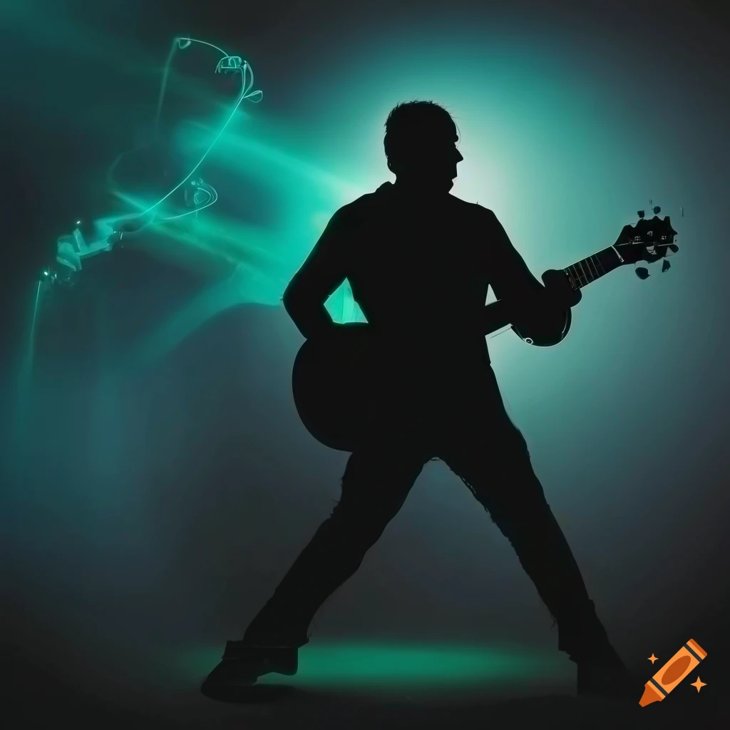 silhouette of a guitarist playing a Les Paul guitar