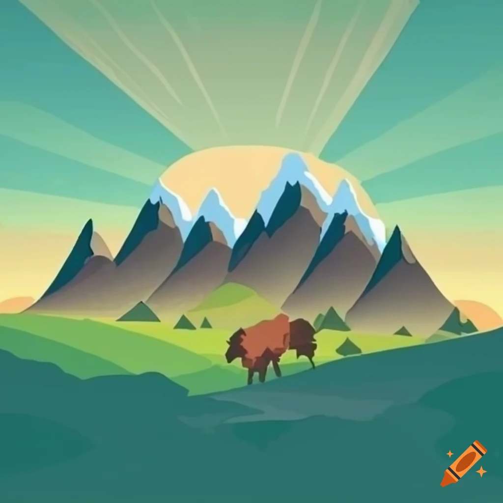 mountain landscape with bison trotting below