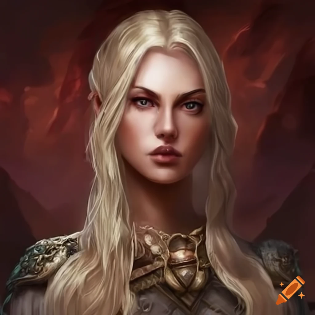 Illustration of a fantasy woman character named valyria on Craiyon