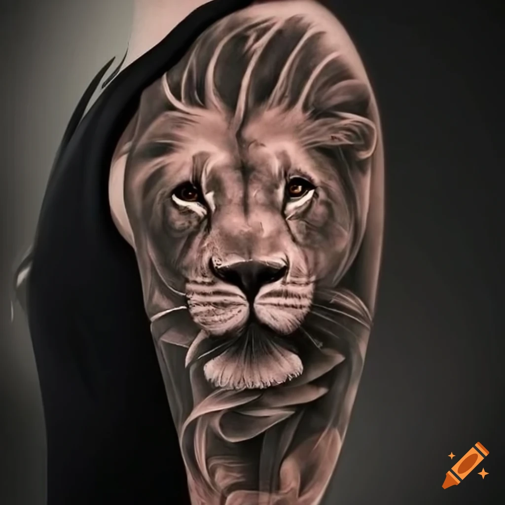 Lion face yellow sunflower minimal lion head design tattoo art line  drawing