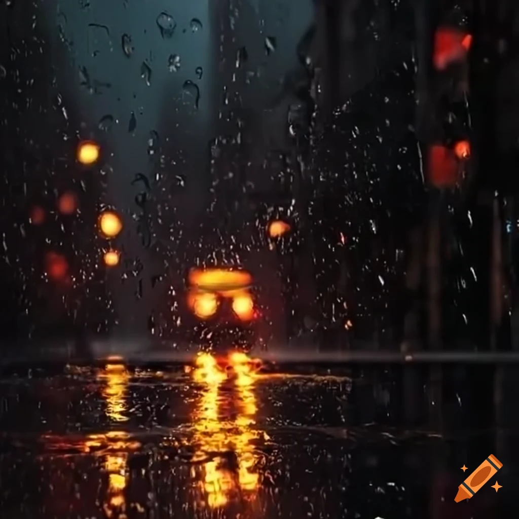 taxi moving in the rain at night