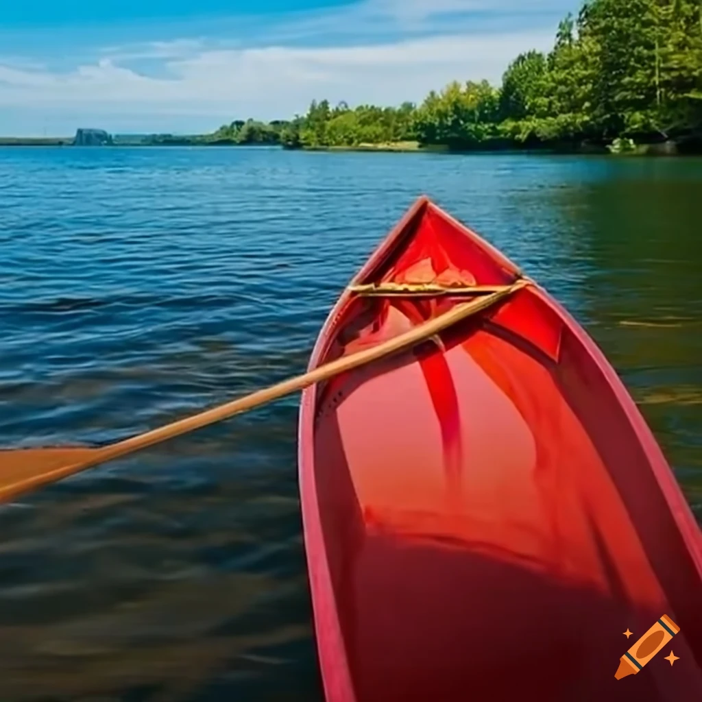 Red canoe by the dock with paddle