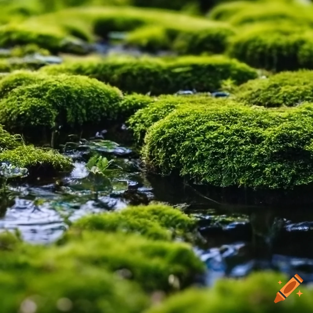 water reflections in a moss-covered forest