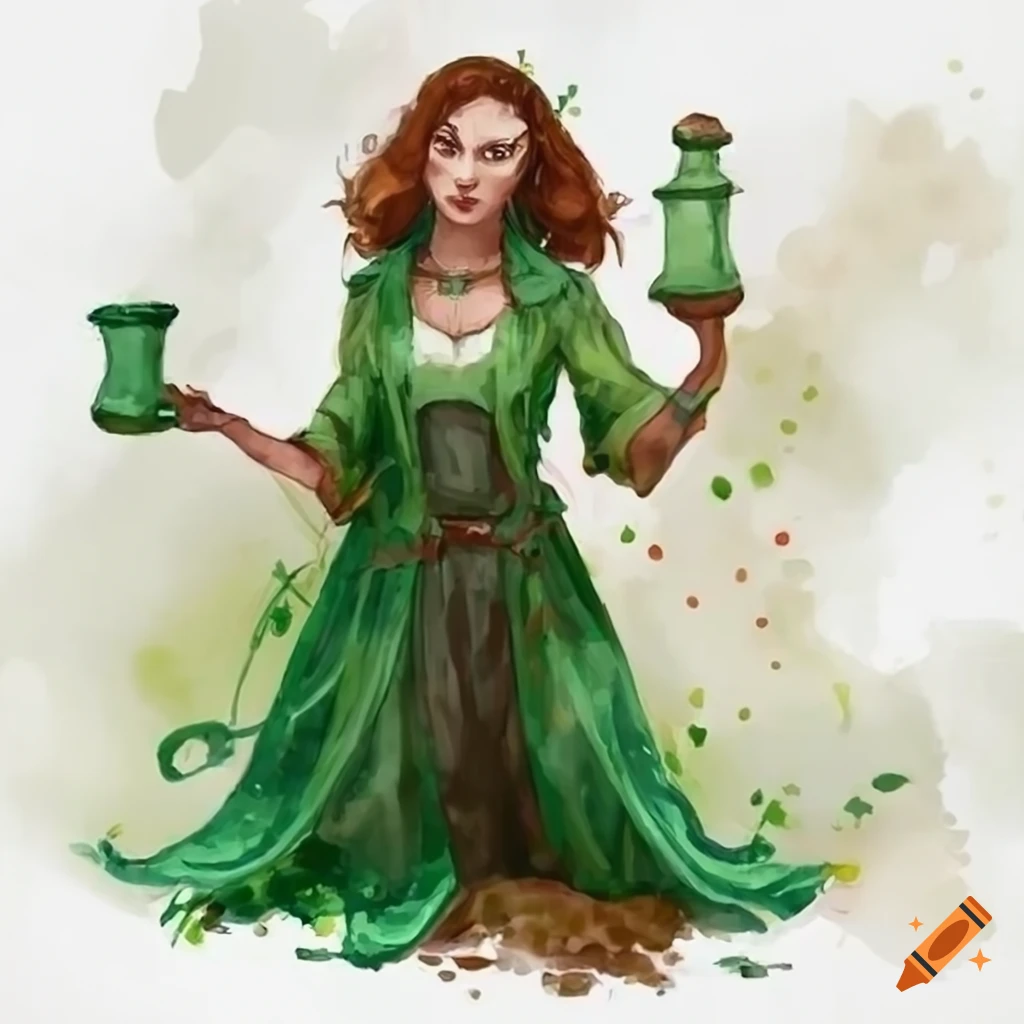 Illustration Of A Female Apothecary Specialist Character In A Green Dress