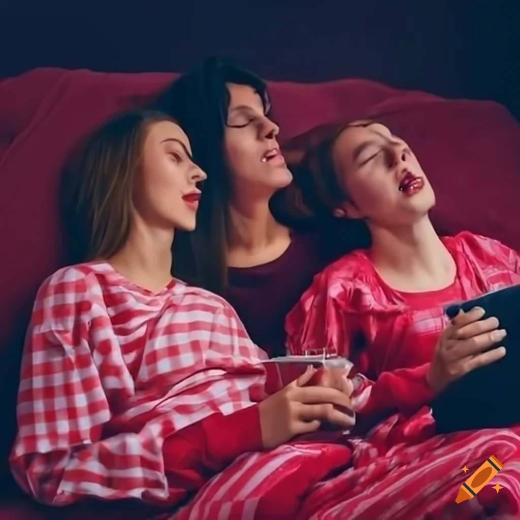 group of friends having a fun pyjama sleepover