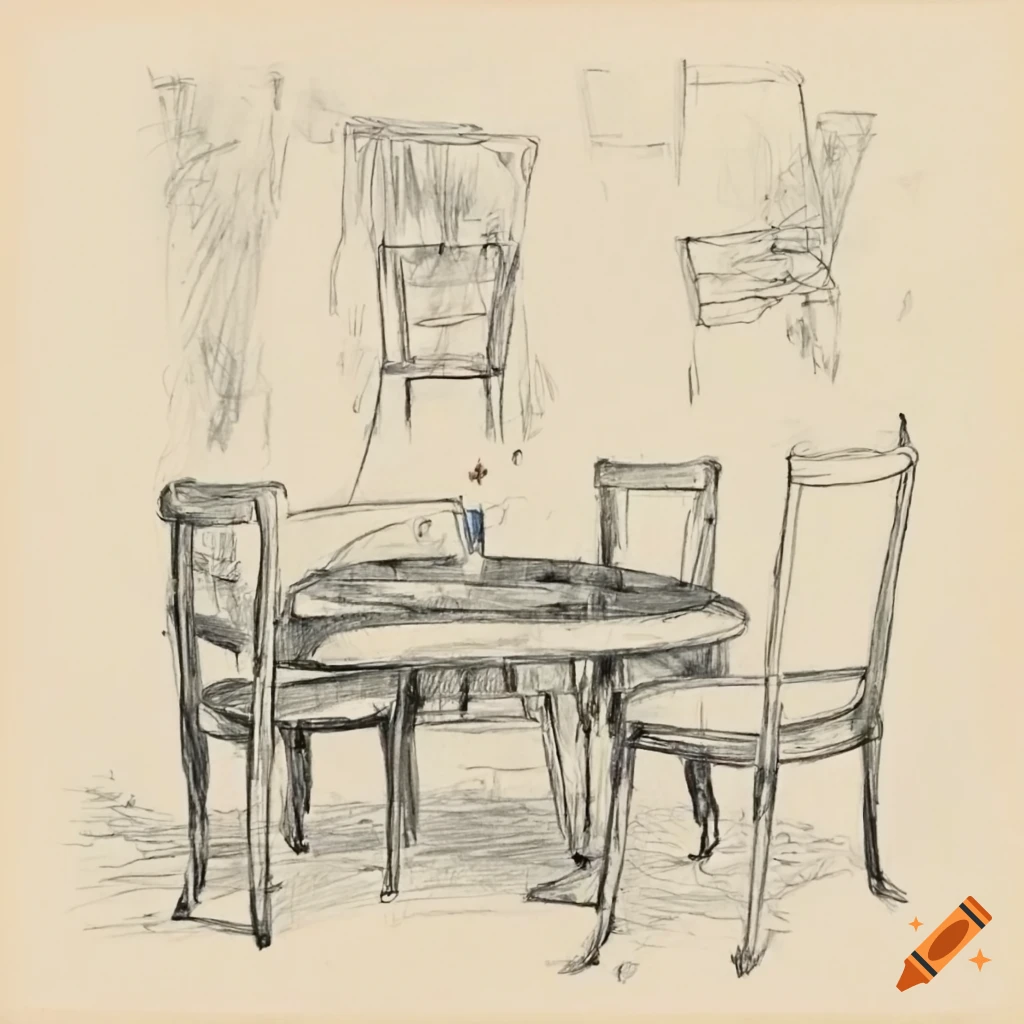 Sketch of a table and chairs on Craiyon
