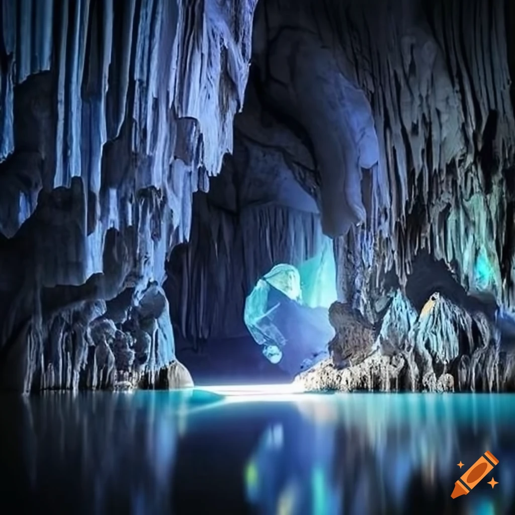 Photo of a cave with a giant crystal on Craiyon