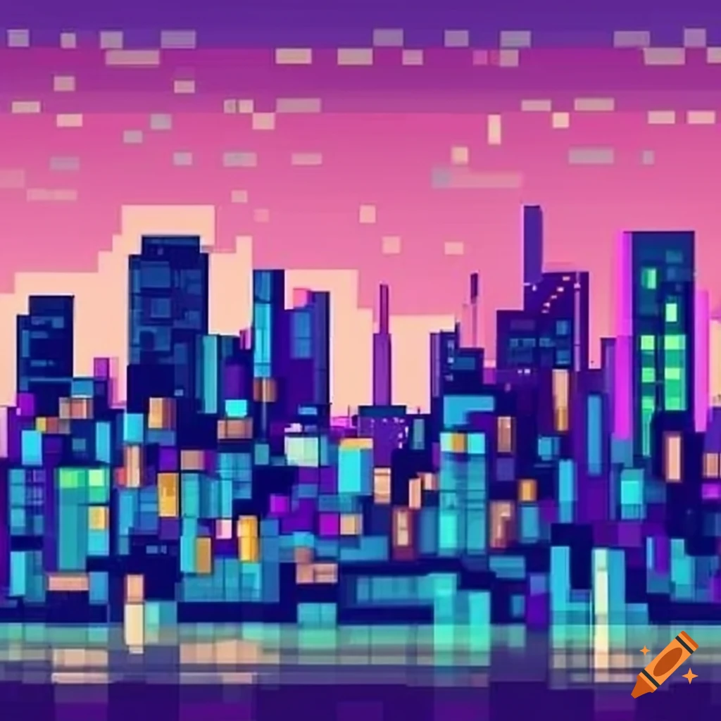Pixel art of a city skyline on Craiyon