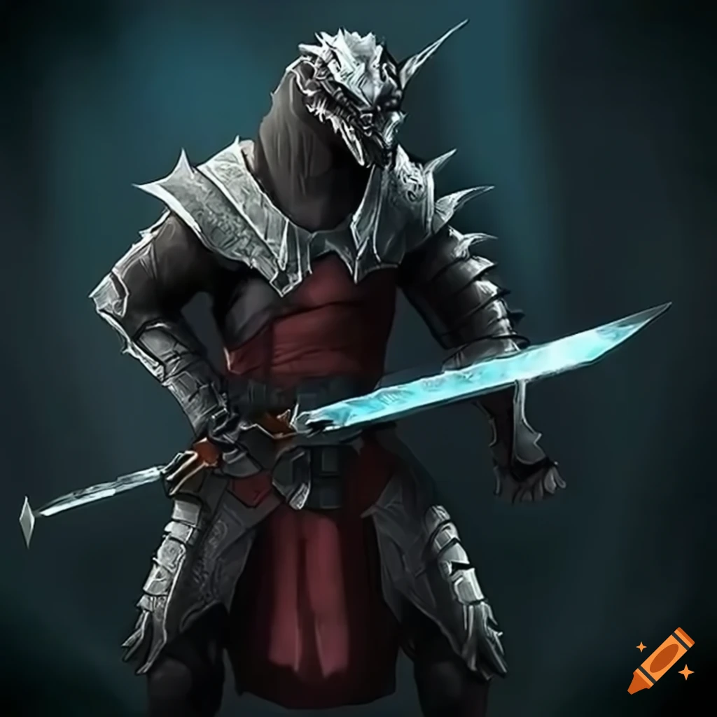 image of a futuristic dragonborn warrior