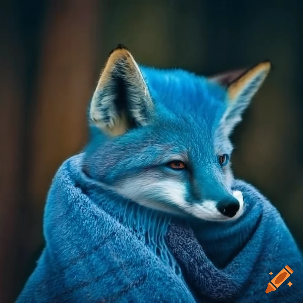 Photograph of a blue fox in a winter forest
