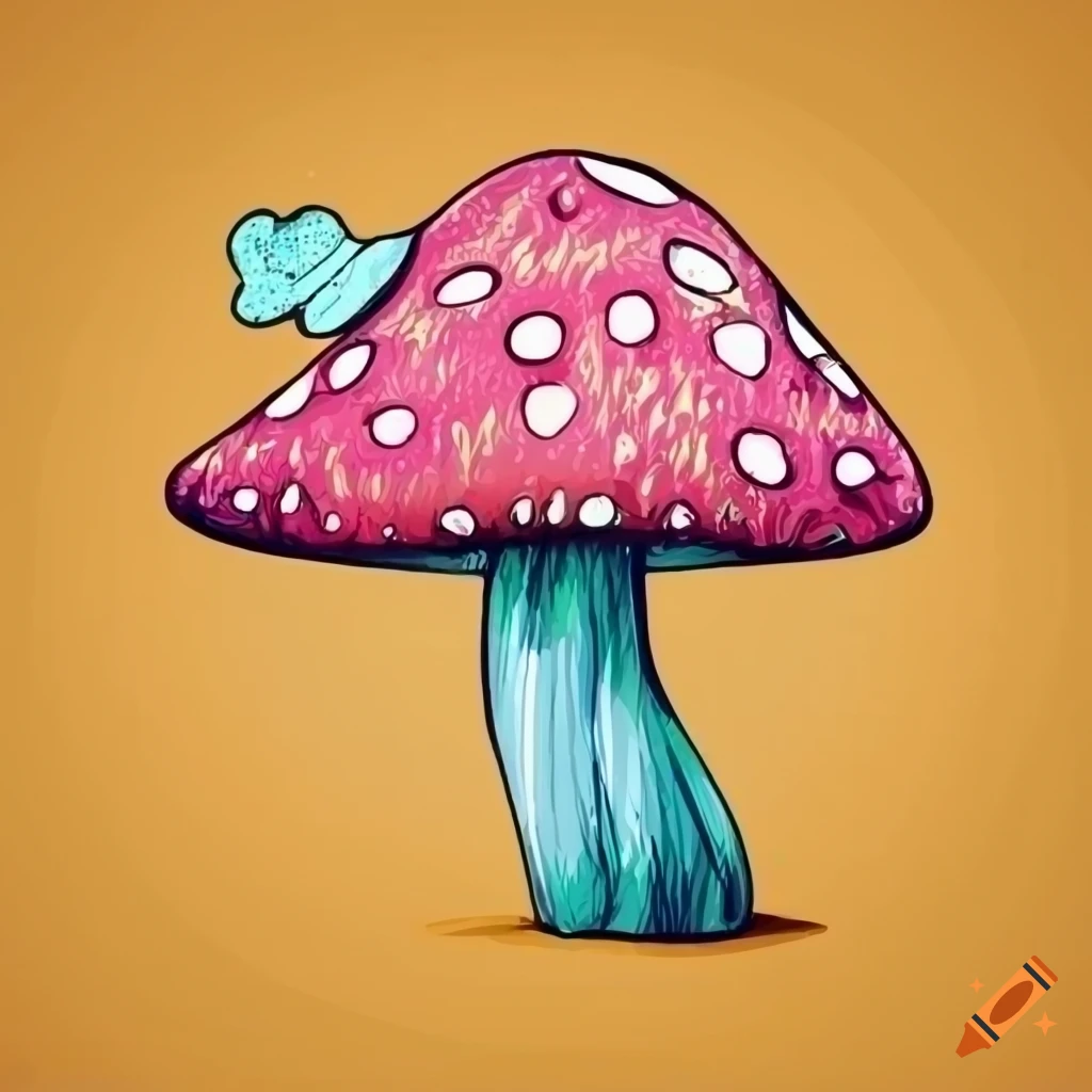 cartoon fairy flying around a colorful magic mushroom