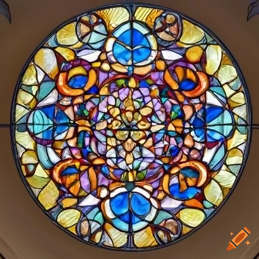 Round stained glass window with intricate design on Craiyon