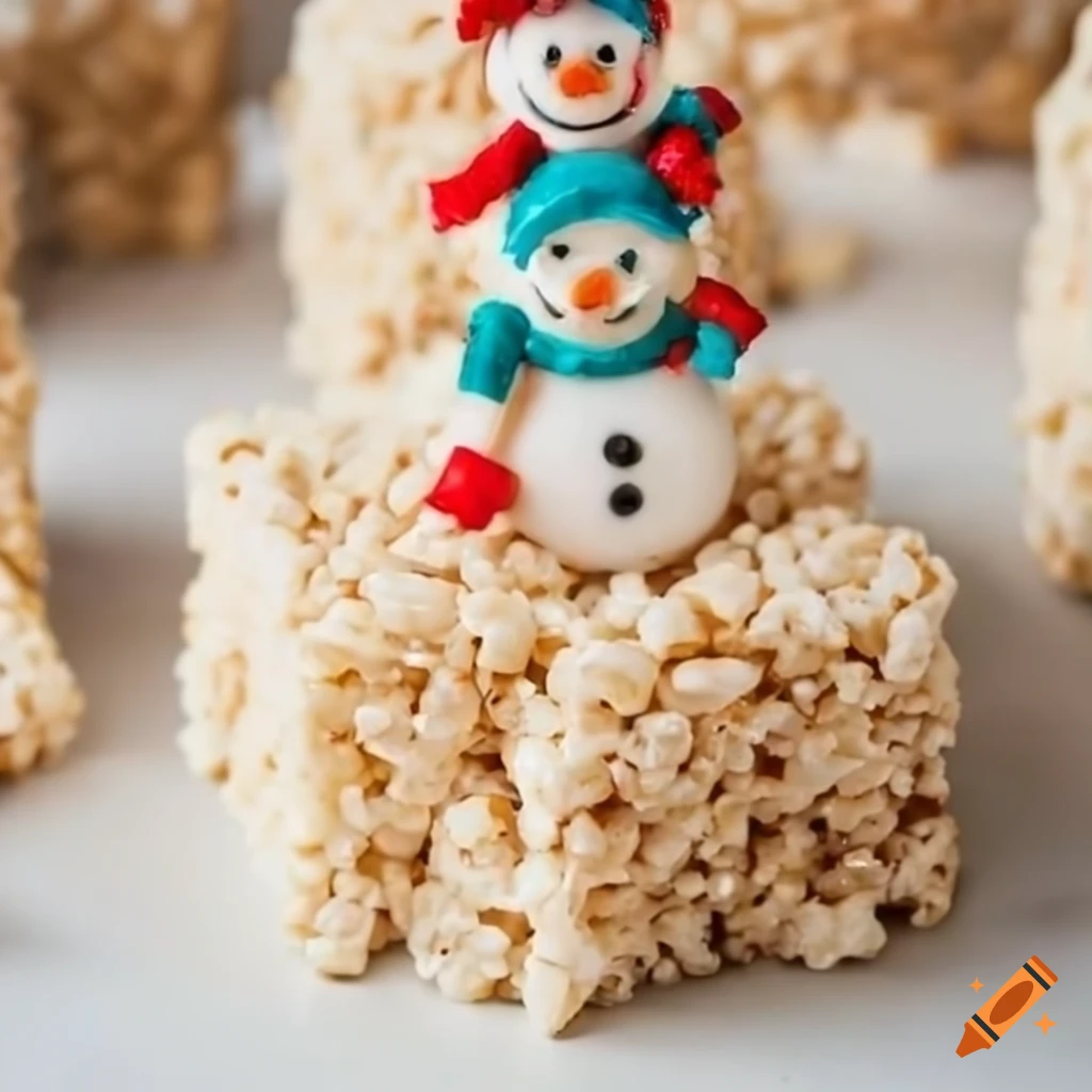 rice krispie treat snowmen on a table