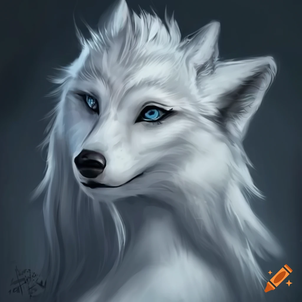 Portrait of a white anthro wolf with magical elements