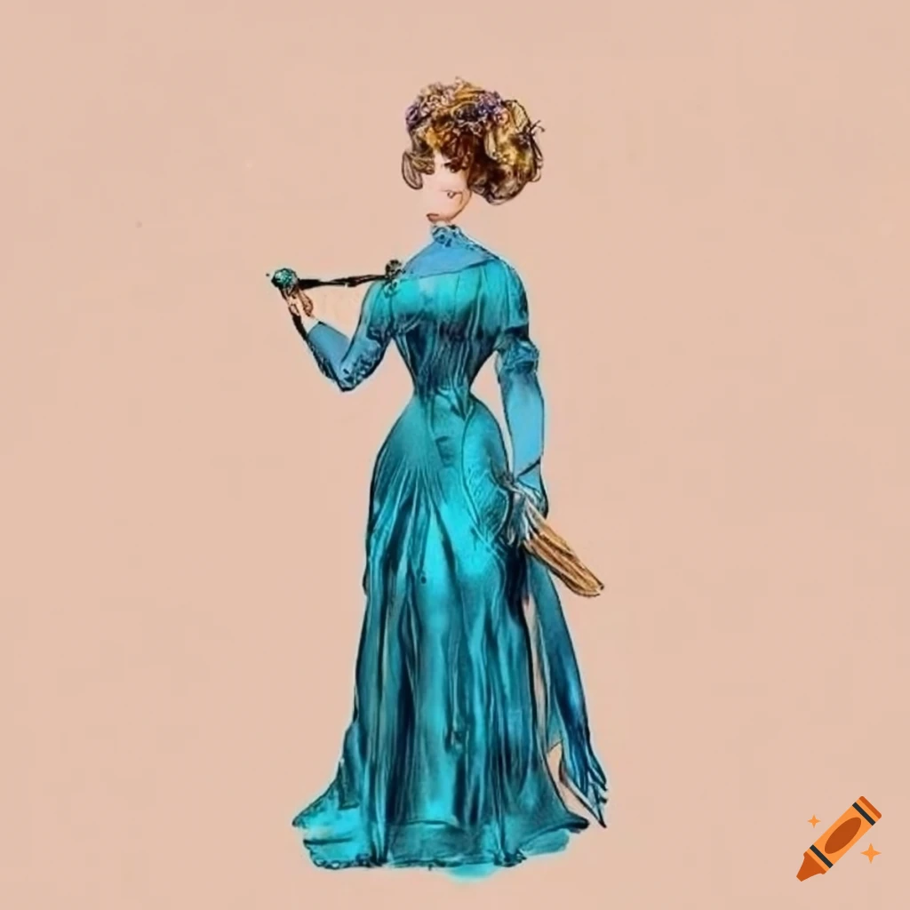 Full body image of wealthy countess in 1901 dress