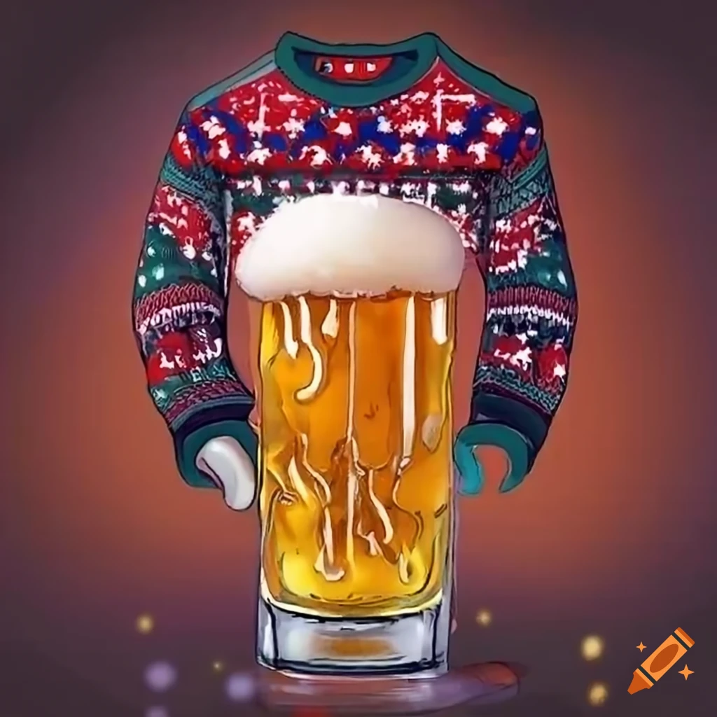 beer glass with an ugly sweater design