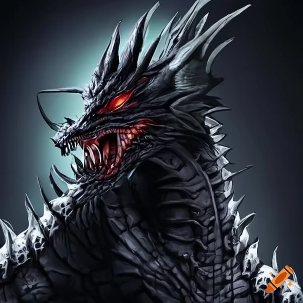Illustration of a fierce black dragon