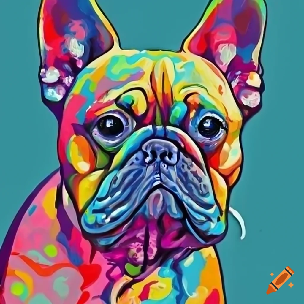 Colorful pop art painting of a french bulldog