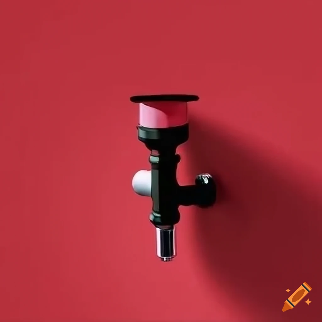 red wall with a sink siphon